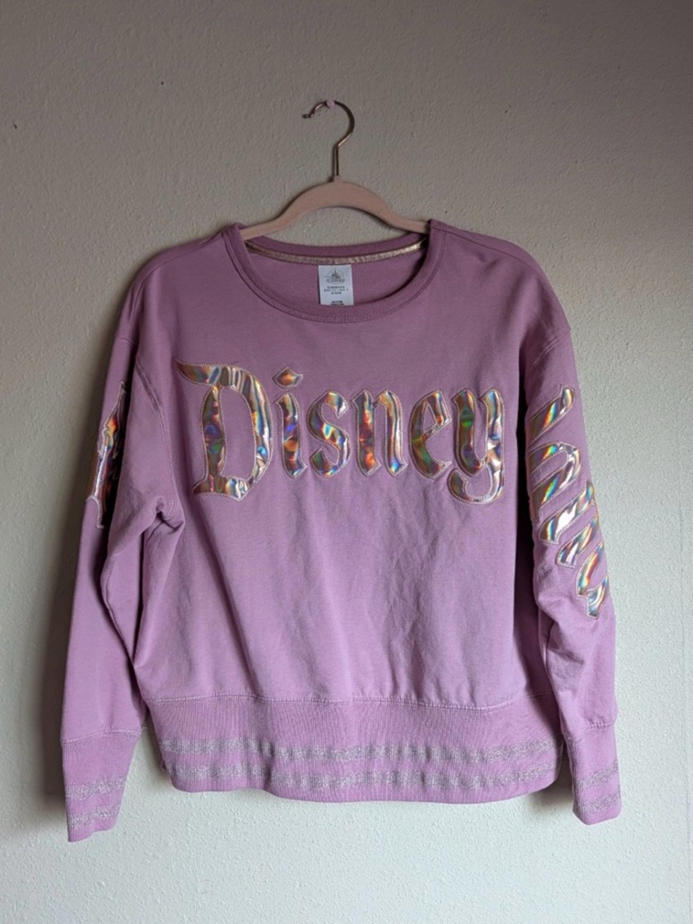 Disney Lavender Crewneck Sweatshirt with Iridescent Logo